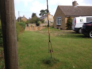 View from the corner of the garden by the big conifers hiding the steps to the pub!